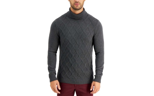  Mens Chunky Turtleneck Sweater, Dark Gray, X-Large