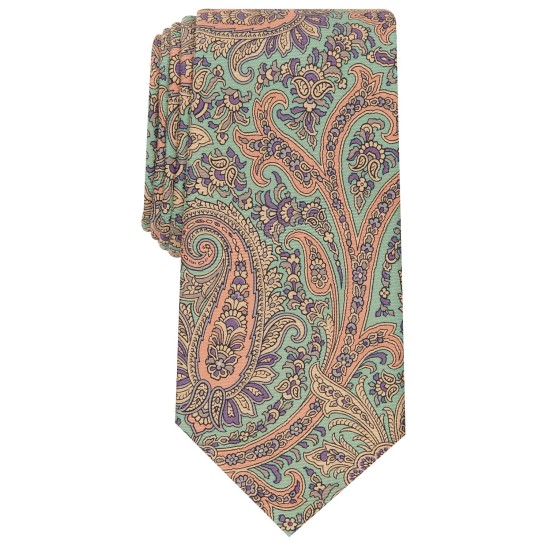 Men’s Classic Paisley Silk Tie (Green, One Size)