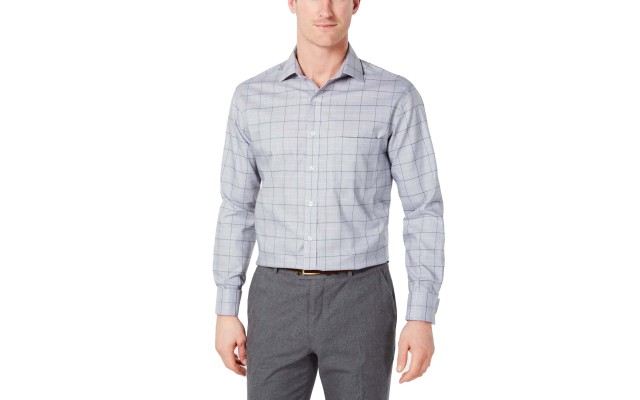  Men's Classic/Regular Fit Non-Iron Supima Cotton Medium Twill Glen Plaid French Cuff Dress Shirt, Gray, 15X32-33