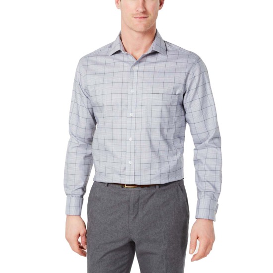  Men's Classic/Regular Fit Non-Iron Supima Cotton Medium Twill Glen Plaid French Cuff Dress Shirt, Gray, 16.5X32-33