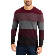 Tasso Elba Mens Color-block Crewneck Sweater Red Plum Combo