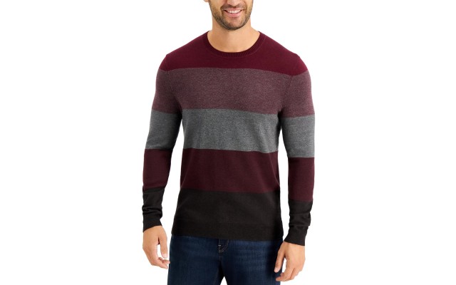  Mens Color-block Crewneck Sweater Red Plum Combo, Red, X-Large