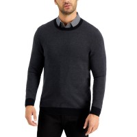 Tasso Elba Mens Color-Blocked Crewneck Sweater Charcoal Combo, Black, 2X-Large