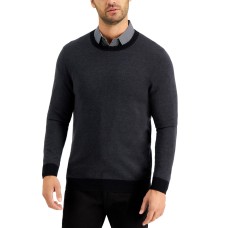 Tasso Elba Mens Color-Blocked Crewneck Sweater Charcoal Combo