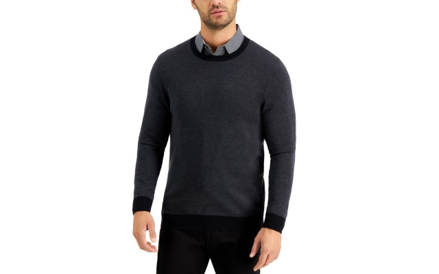  Mens Color-Blocked Crewneck Sweater Charcoal Combo, Black, 2X-Large
