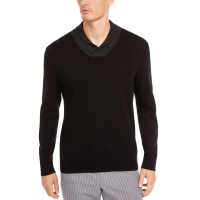 Tasso Elba Men’s Contrast Shawl-Collar Supima Cotton Sweater(Black, 2XL)