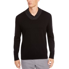 Tasso Elba Men’s Contrast Shawl-Collar Supima Cotton Sweater(Black, 2XL)