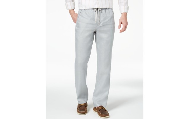  Men’s Drawstring Linen Pants (Gray, S)
