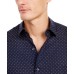  Men’s Geo-Print Linen Shirt (Navy, Small)
