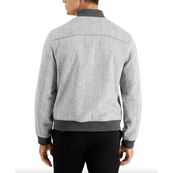  Men’s Herringbone Bomber Jacket (Gray, L)