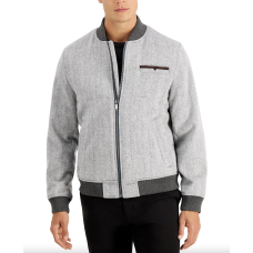 Tasso Elba Men’s Herringbone Bomber Jacket (Gray, L)