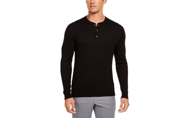  Men’s Luxe Henley Shirt (Black, 2XL)
