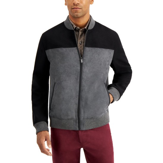  Men's Mixed-Media Jacket, Gray, Large