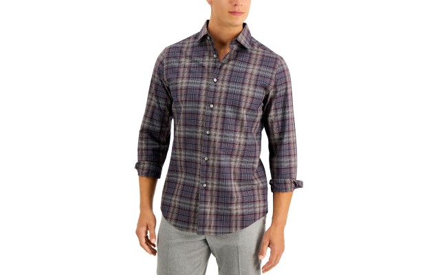  Men’s Ogesso Plaid Shirt (Navy, Medium)