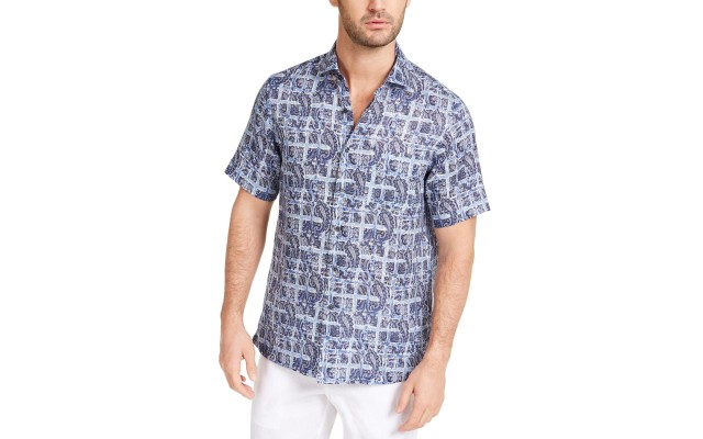  Men's Plaid & Paisley Shirt, Navy, Medium