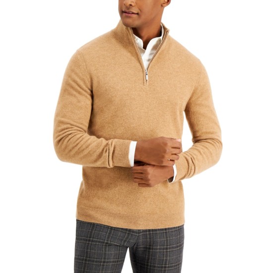  Men’s Quarter-Zip Cashmere Sweater (Beige, Small)