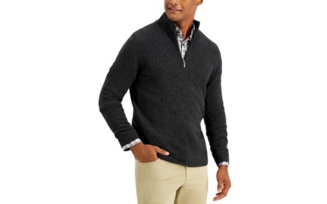  Men’s Quarter-Zip Cashmere Sweater (Gray, XX-Large)