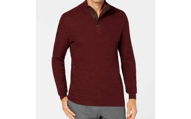  Men’s Quarter-Zip Sweater (Red, Medium)