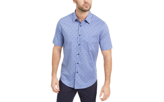  Men's Reinatto Print Shirt, Navy, Large
