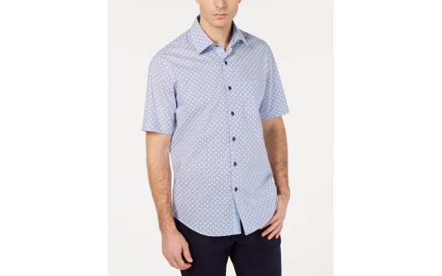  Men’s Stretch Medallion Tile Shirts (Light Blue, XL)