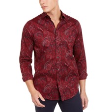 Tasso Elba Men’s Stretch Paisley-Print Shirt, Red, Small