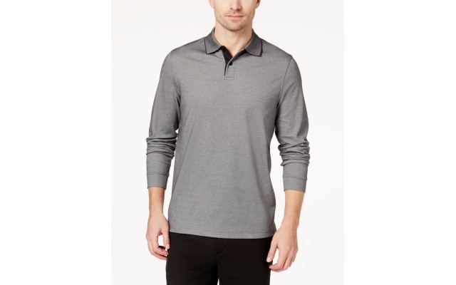  Men’s Supima Blend Long-Sleeve Polo (Gray, XXL)
