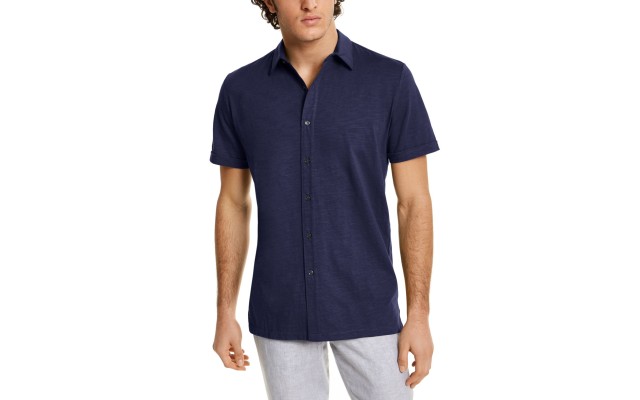  Men’s Textured Shirt (Dark Blue, M)
