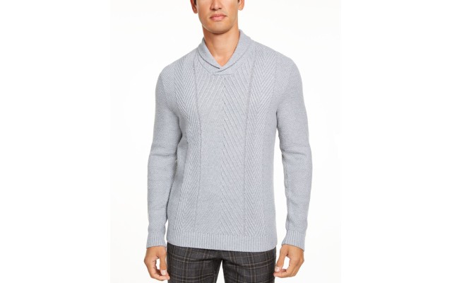  Men’s Textured Sweater (Gray, S)
