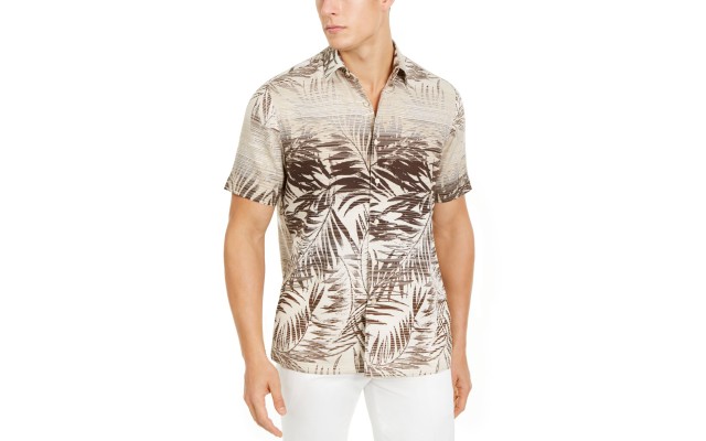  Men’s Tropical Print Shirts (Beigekhaki,S)