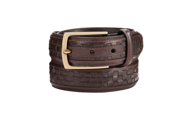  Men’s Woven Belt (Dark Brown, M)
