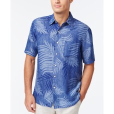 Tasso Elba Tropical Print Silk Linen Blend Short-Sleeve Shirt