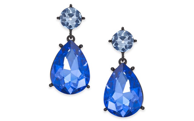  Black-Tone Stone Drop Earrings, Blue/Purple