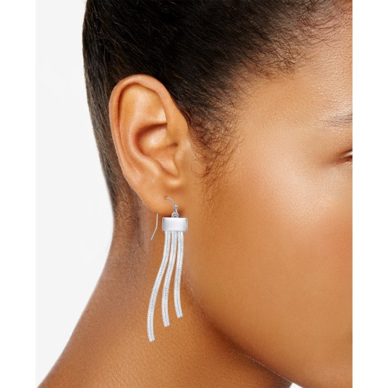  Extra Large Silver-Tone Herringbone Chain Drop Earrings