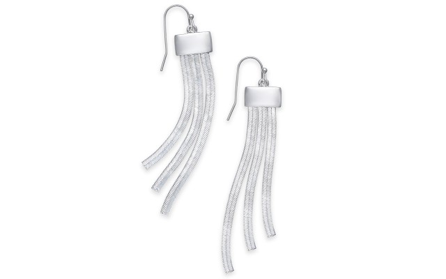  Extra Large Silver-Tone Herringbone Chain Drop Earrings