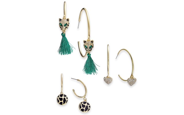  Gold-Tone 3-Pc. Set Pave & Tassel Hoop Earrings