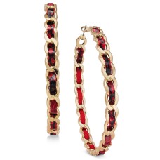 Thalia Sodi Gold-Tone Animal Print Woven Chain Hoop Earrings, Wine