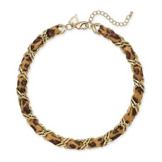 Thalia Sodi Gold-Tone & Cheetah-Print Woven Necklace