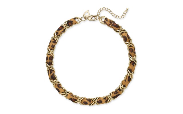  Gold-Tone & Cheetah-Print Woven Necklace