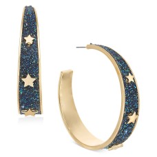 Thalia Sodi Gold-Tone & Crystal Glitter Star Medium Hoop Earrings, 2″, Blue