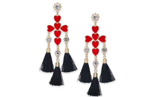  Gold-Tone Crystal, Heart Cross & Tassel Drop Earrings