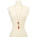  Gold-Tone Crystal & Imitation Pearl Multi-Charm Cross Pendant Necklace, 35″ + 3″ extender,Red