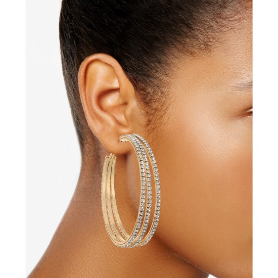  Gold-Tone Crystal Multi-Row Hoop Earrings
