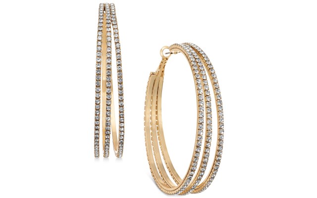  Gold-Tone Crystal Multi-Row Hoop Earrings