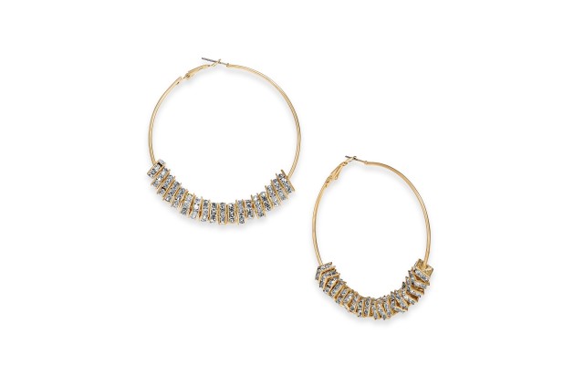  Gold-Tone Crystal Square Bead Hoop Earrings