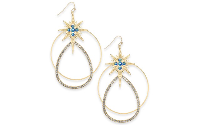  Gold-Tone Crystal Star Mobile Hoop Drop Earrings