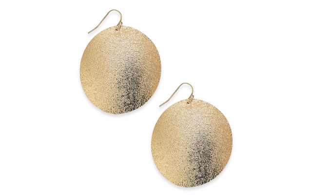  Gold-Tone Flat Glitter Disc Drop Earrings