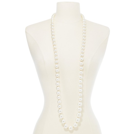  Gold-Tone Imitation Pearl 60″ Strand Necklace (White)