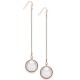  Gold-Tone Imitation Pearl Bezel Chain Drop Earrings, White
