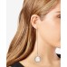  Gold-Tone Imitation Pearl Bezel Chain Drop Earrings, White