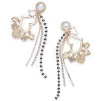 Thalia Sodi Gold-Tone Imitation Pearl Heart Charm Drop Earring